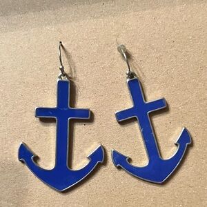 Navy blue dangle anchor earrings